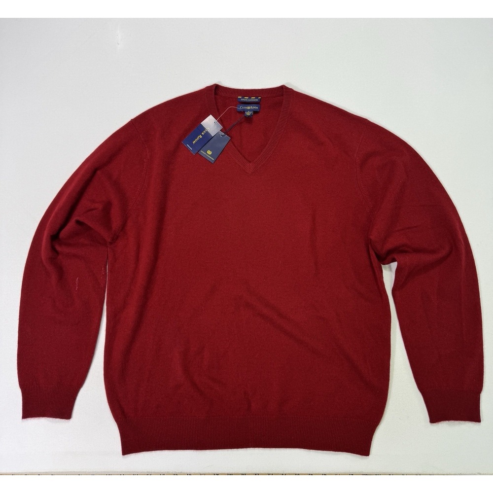 Club Room Men’s Large Estate 2-Ply Cashmere V-Neck Sweater NWT Regatta Red